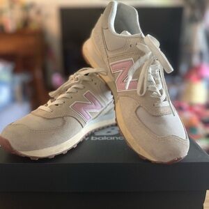 New Balance Cream and Pink Athletic Shoes